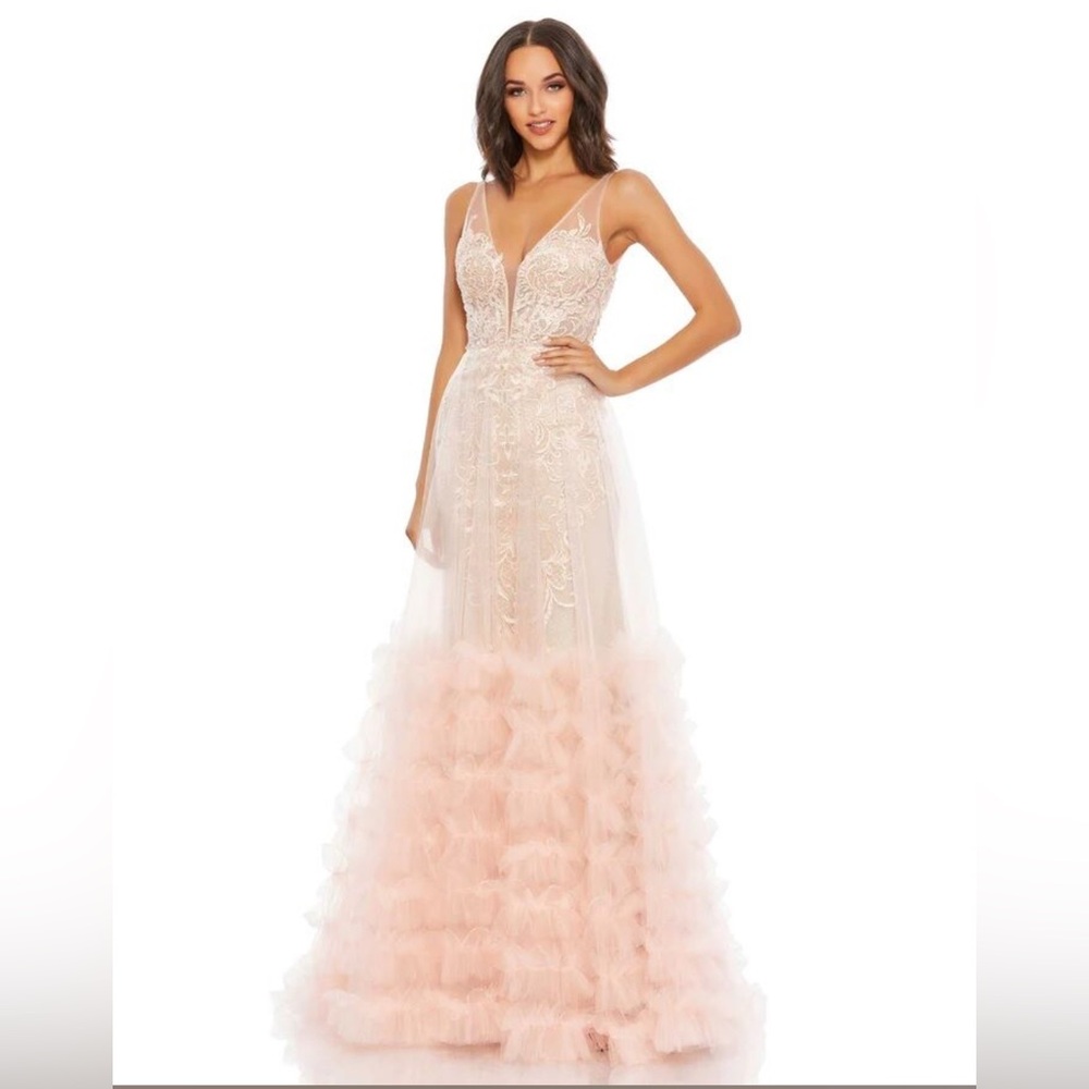 Mac Duggal 11183 Ruffle Skirt Embroidered Dress Peach Size 16 $998